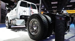 This 2016 Ford F-750 Super Duty chassis cab was just one of the work trucks the OEM had on display at the NTEA Work Truck Show in Indianapolis. (Aaron Marsh/Fleet Owner)