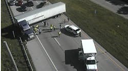 On August 18, police allege that a truck driver, traveling westbound on I-74 in Ohio, jack-knifed his truck and hit a guard rail before rolling back into the highway. Police say that the driver had overdosed on heroin and blacked out while behind the wheel. (Photo: Ohio DOT)