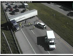 On August 18 police allege that a truck driver traveling westbound on I74 in Ohio jackknifed his truck and hit a guard rail before rolling back into the highway Police say that the driver had overdosed on heroin and blacked out while behind the wheel Photo Ohio DOT On August 18 police allege that a truck driver traveling westbound on I74 in Ohio jackknifed his truck and hit a guard rail before rolling back into the highway Police say that the driver had overdosed on heroin and blacked out while behind the wheel Photo Ohio DOT