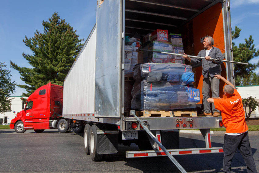 A truck in Washington state is loaded with relief supplies before traveling to Texas following Hurricane Harvey Photo World Vision