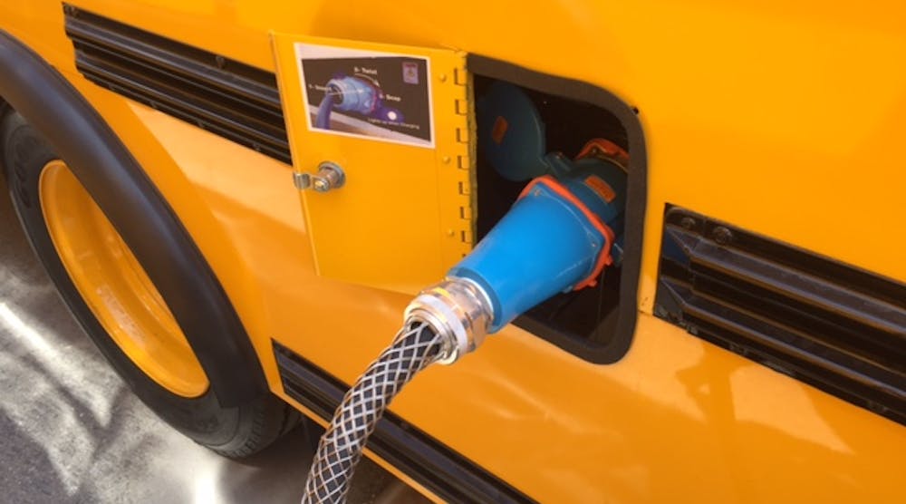 All-electric, zero-emission school bus from Creative Bus Sales Inc. powered by all-electric powertrains from Motiv Power Systems.
