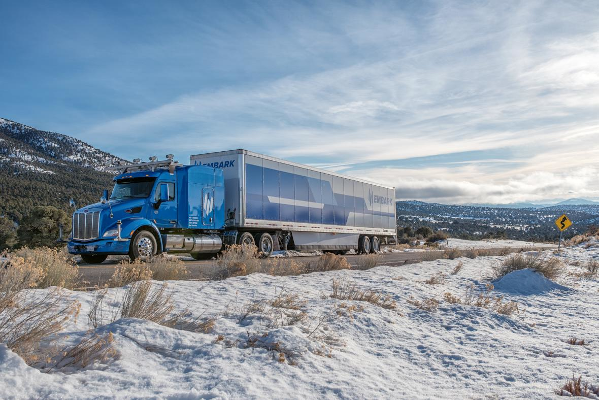 A view of Embark39s selfdriving commercial big rig Photo Embark