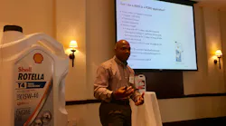 Dr Jason Brown global technology manager for Shell Lubricants discusses the new oils with the media Photo Neil Abt