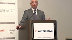 Michael Cammisa, ATA&apos;s vice president of safety policy, connectivity and technology, discusses technology, policy and businesses perspectives as they relate to driving change in automated trucking during TU-Automotive&apos;s Connected Fleets 2017. (Photo: Cristina Commendatore / Fleet Owner)