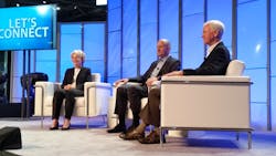 Kary Schaefer far left DTNA39s general manager for marketing and strategy discusses the new Detroit Connect Analytics safety reporting the OEM is offering with Roger Nielsen center DTNA39s president and CEO Photo NACV Kary Schaefer far left DTNA39s general manager for marketing and strategy discusses the new Detroit Connect Analytics safety reporting the OEM is offering with Roger Nielsen center DTNA39s president and CEO Photo NACV