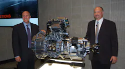 Eaton Cummins GM Scott Davis left and CTO Gerard DeVito unveiling the 12speed Endurant AMT Photo Sean KilcarrFleet Owner