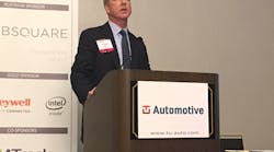 Harry Storck, global fleet technical specialist at AIG, addresses attendees at TU-Automotive&rsquo;s Connected Fleets conference in Atlanta this week. (Photo: Cristina Commendatore / Fleet Owner)