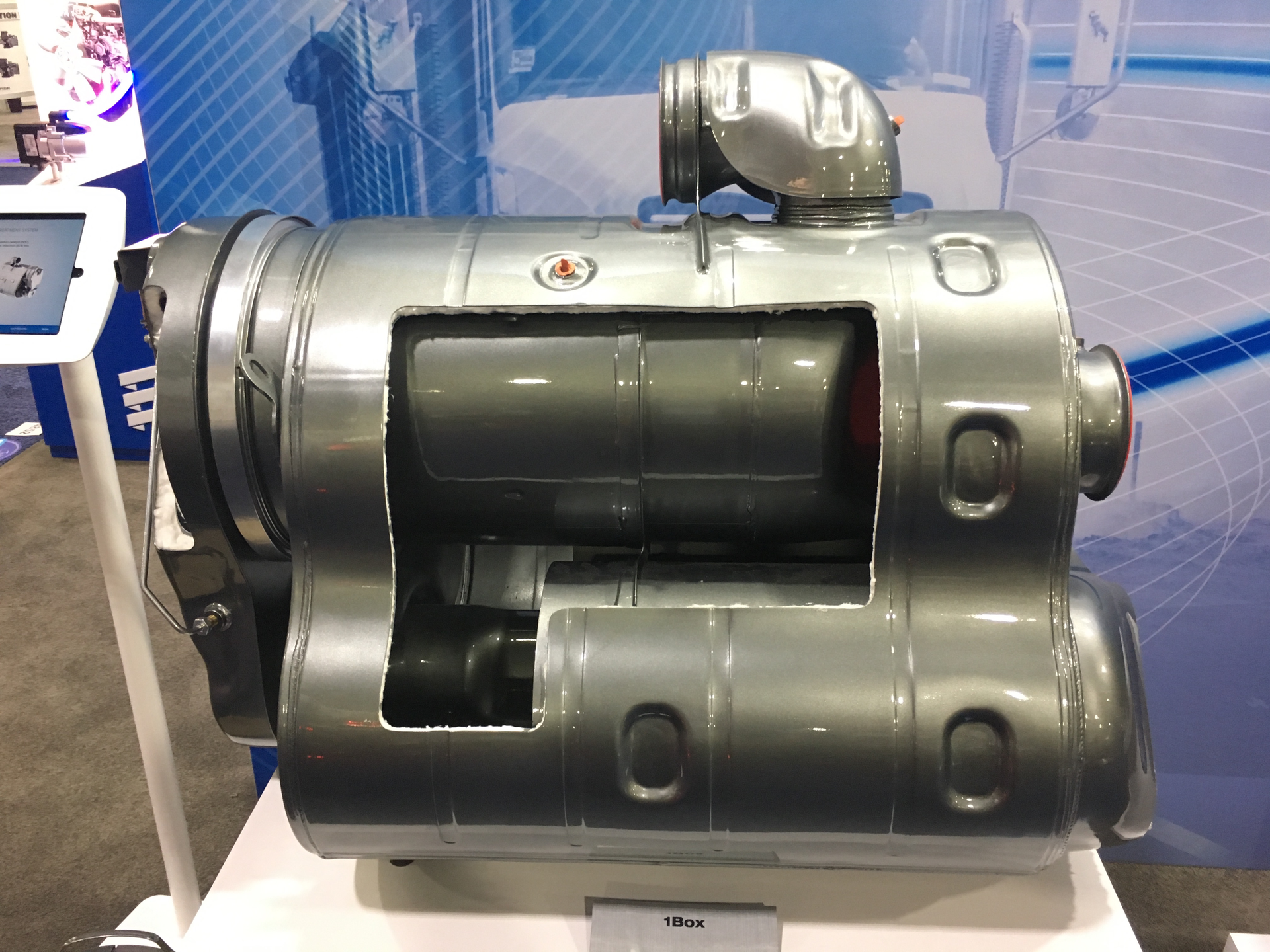 The next generation 1Box aftertreatment system at Eberspaecher39s booth inside the NACV exhibit hall Photo Neil AbtFleet Owner