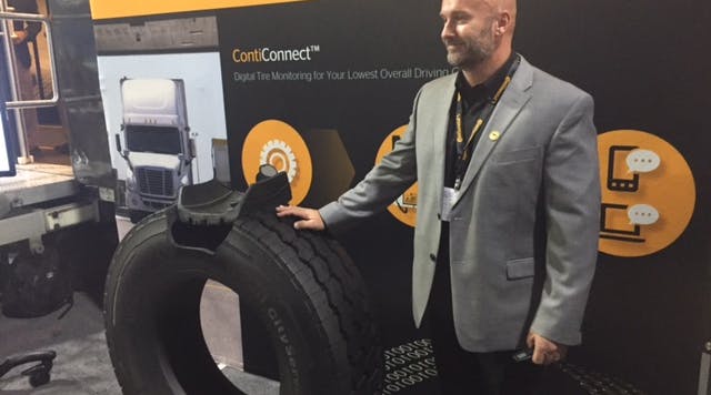 ContiConnect allows fleet personnel to &ldquo;see&rdquo; truck and trailer tire pressure and temperature data via a single web portal, every time vehicles return to the yard. (Photo: Sean Kilcarr/Fleet Owner)