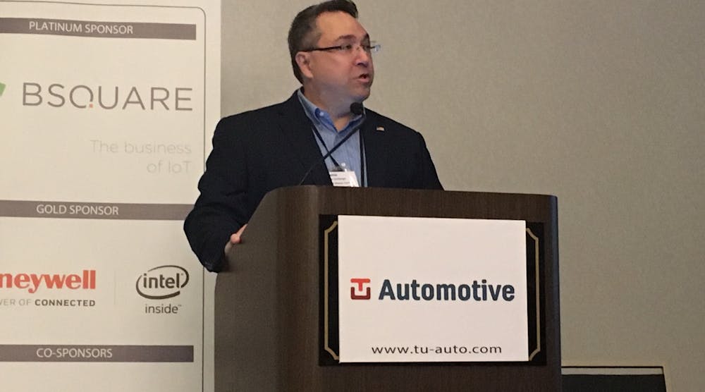 Jon Dierberger, field administrator at FMCSA, addressed attendees during TU-Automotive&rsquo;s Connected Fleets 2017 event in Atlanta. (Photo: Cristina Commendatore/Fleet Owner)