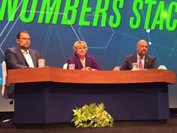 Derek Leathers, Rebecca Brewster and Bob Costello discuss the truck driver shortage and economic activity Photo Sean KilcarrFleet Owner Derek Leathers, Rebecca Brewster and Bob Costello discuss the truck driver shortage and economic activity Photo Sean KilcarrFleet Owner