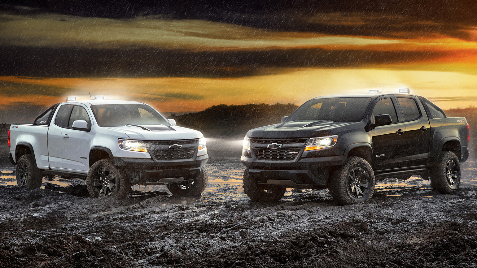 Chevrolet announced 2018 Colorado ZR2 Dusk (left) and Midnight Edition pickups.