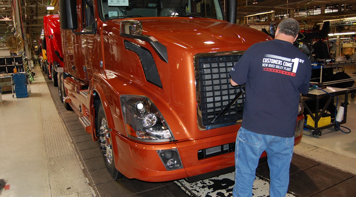 Building trucks at Volvo's Dublin, VA, assembly plant.
