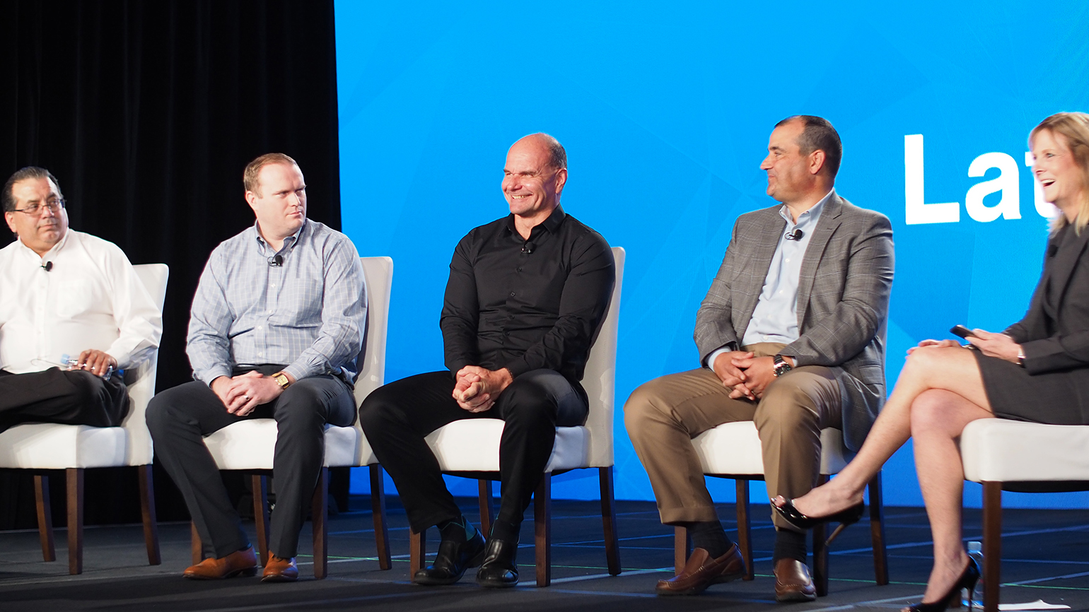 Verizon Telematics' Susan Heystee, right, moderates a panel including (from right) Gerry Burdo of NEHDS Logistics; Derek Piwonka of Balfour Beatty; Brian Goldhardt of Flex Fleet Rental; and Kevin Tovar of Southern California Edison.