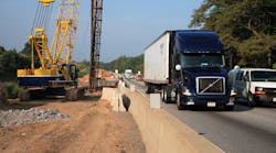 Truck climbing lanes under construction on I-81 in Rockbridge County.