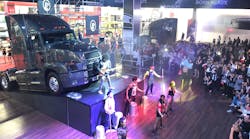 Dancers draw attention as Mack reveals the Anthem at Expo Transporte. (Photo: Neil Abt/Fleet Owner)
