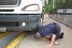Being a vehicle safety inspector means getting familiar with the ground as Berge says its the only way to get a clear idea if the trucks steering system is working properly Being a vehicle safety inspector means getting familiar with the ground as Berge says its the only way to get a clear idea if the trucks steering system is working properly