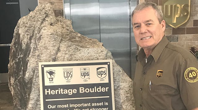 Retired UPS driver Jimmy Howard at the marker of the company&apos;s Southeast Metro Automated Routing Terminal in Atlanta.