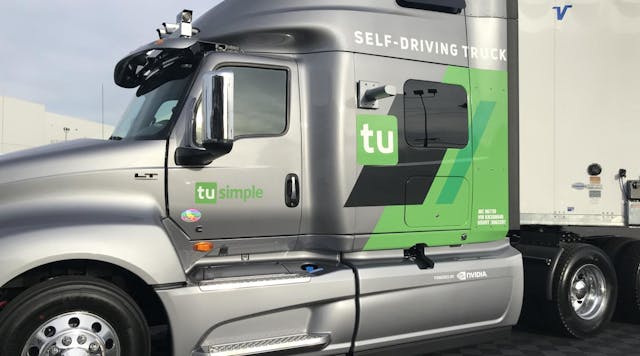TuSimple showcased its technology at the 2019 CES show in Las Vegas with a International Class 8 tractor.