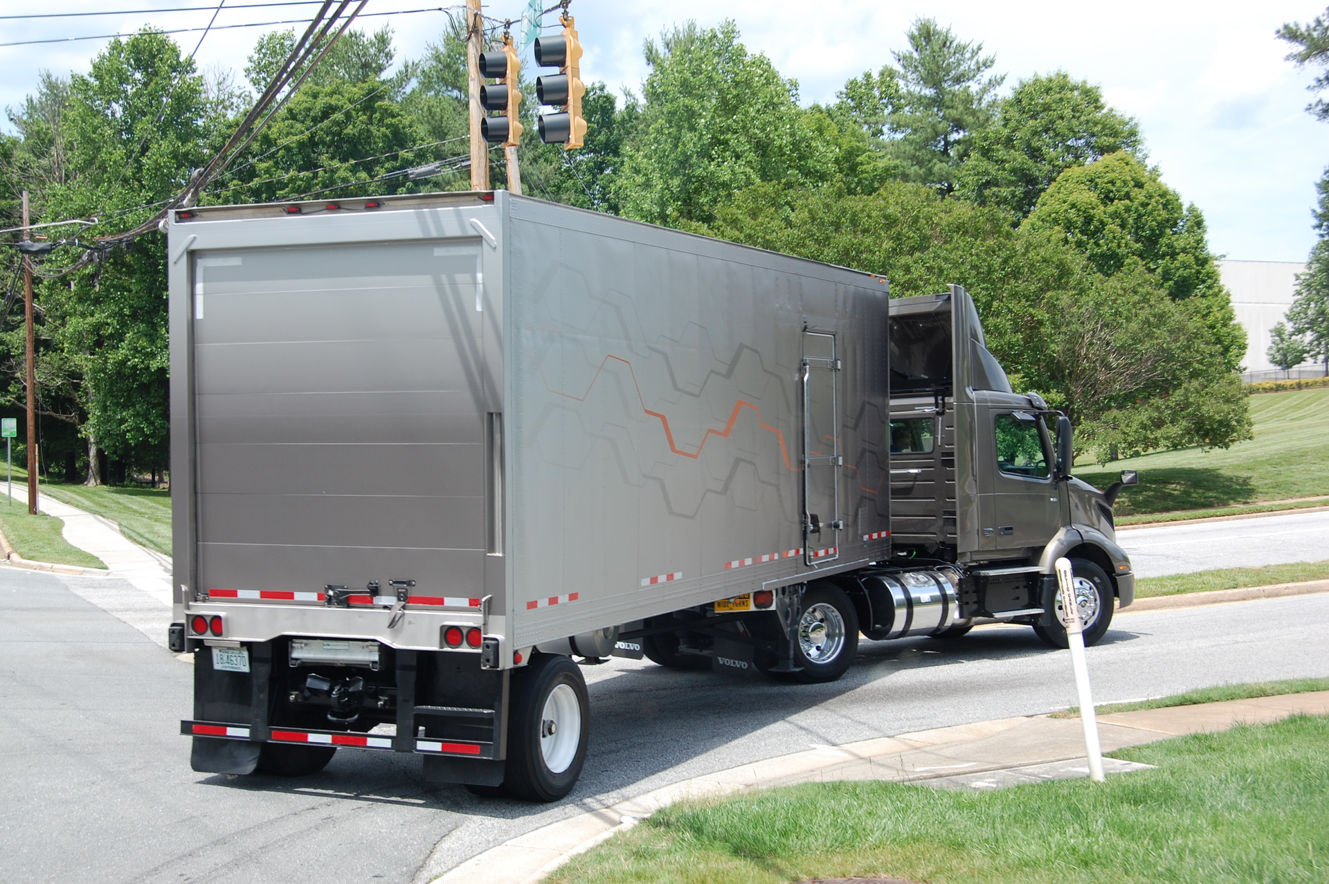 A Volvo VNR 300 in 4x2 tractor configuration pulling a 28ft pup trailer as part of a ride and drive event for industry journalists Photo Sean KilcarrFleet Owner