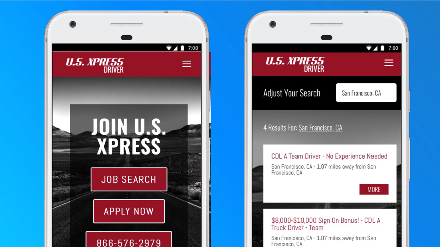 U.S. Xpress mobile web job application site