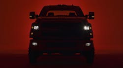Chevrolet released this teaser photo of its forthcoming 2019 Silverado 4500 HD/5500 HD medium duty trucks, which the automaker will debut at the Work Truck Show in Indianapolis.