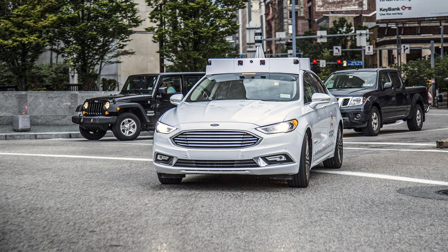 An autonomous car being tested by Argo AI, Ford's partner on self-driving vehicles.