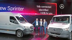 Daimler AG Chairman Dieter Zetsche, left; Volker Mornhinweg, head of Mercedes-Benz Vans; and Wilfried Porth, a Daimler AG board member unveiled the third generation of Mercedes-Benz Sprinter vans Tuesday in Duisburg, Germany.