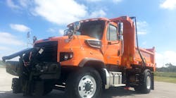 During a press event in Palm Beach, FL, journalists were able to test out the driveability and maneuverability of the Detroit DD8 on a variety of vocational applications, including this Freightliner dump truck.