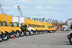 Trucks that will go up for auction on Friday, Feb. 23, line a lot at Ritchie Bros. Auctioneers in Orlando.
