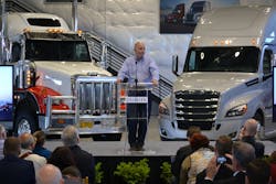 DTNA president and CEO Roger Nielsen speaks at the opening of the company's test track in Madras OR. DTNA president and CEO Roger Nielsen speaks at the opening of the company's test track in Madras OR.