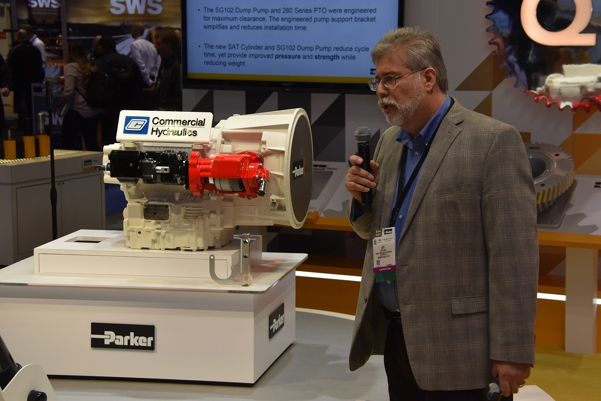 Jeff King, marketing manager at Parker's Chelsea Products Division, unveils the SG102 Dump Pump.