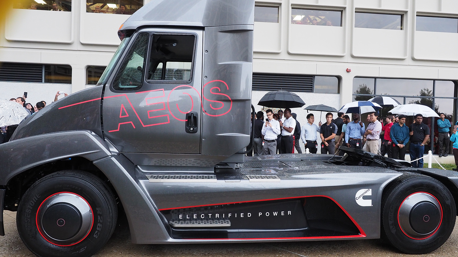 Cummins unveiled its fully electric Class 7 tractor that is intended for vocational applications such as urban delivery port drayage and terminal handling Photos Aaron Marsh Fleet Owner