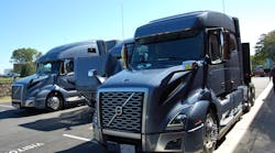 VTNA&apos;s new VNL models, seen last year outside the OEM&apos;s Greensboro NC headquarters during a ride and drive event.