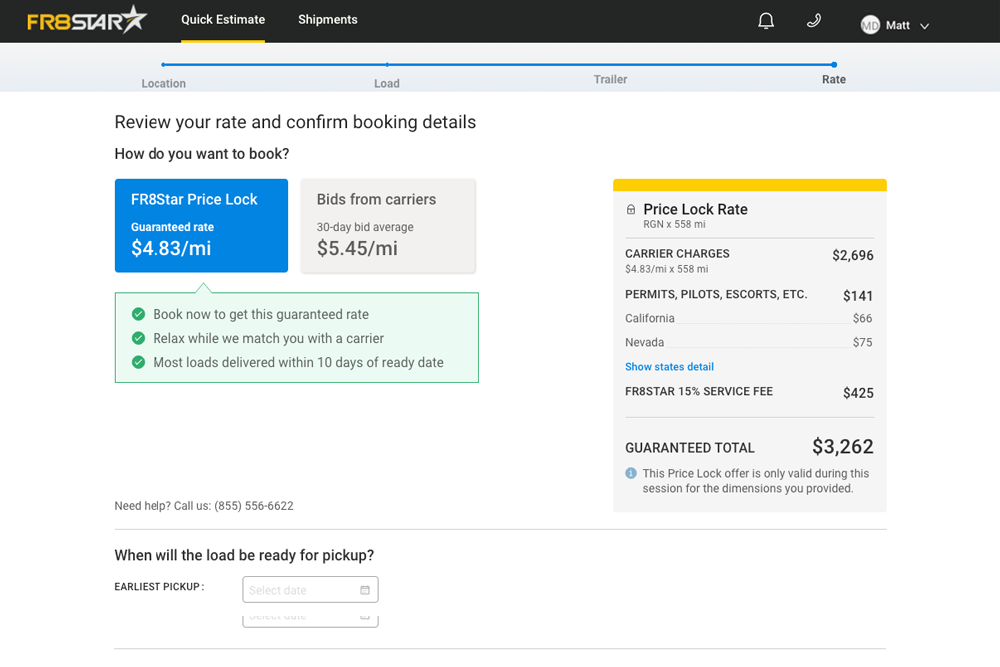 FR8Star Price Lock Screenshot