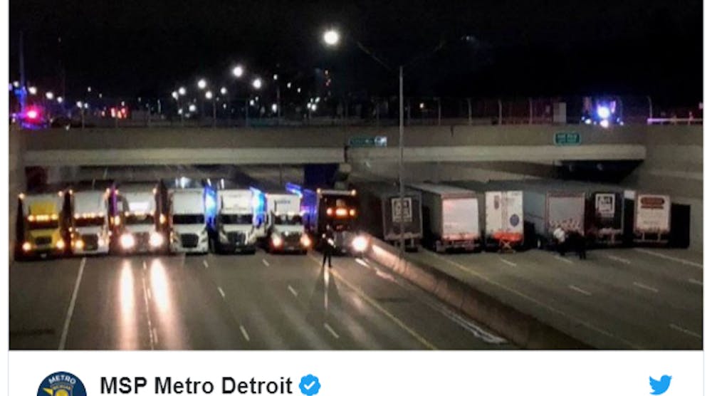 On April 24, Michigan State Police and a fleet of 13 trucks lined up on the east and westbound lanes of I-696 to save a suicidal man&apos;s life.