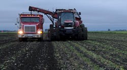 A harvester fills his beet truck in East Grand Forks, MN.