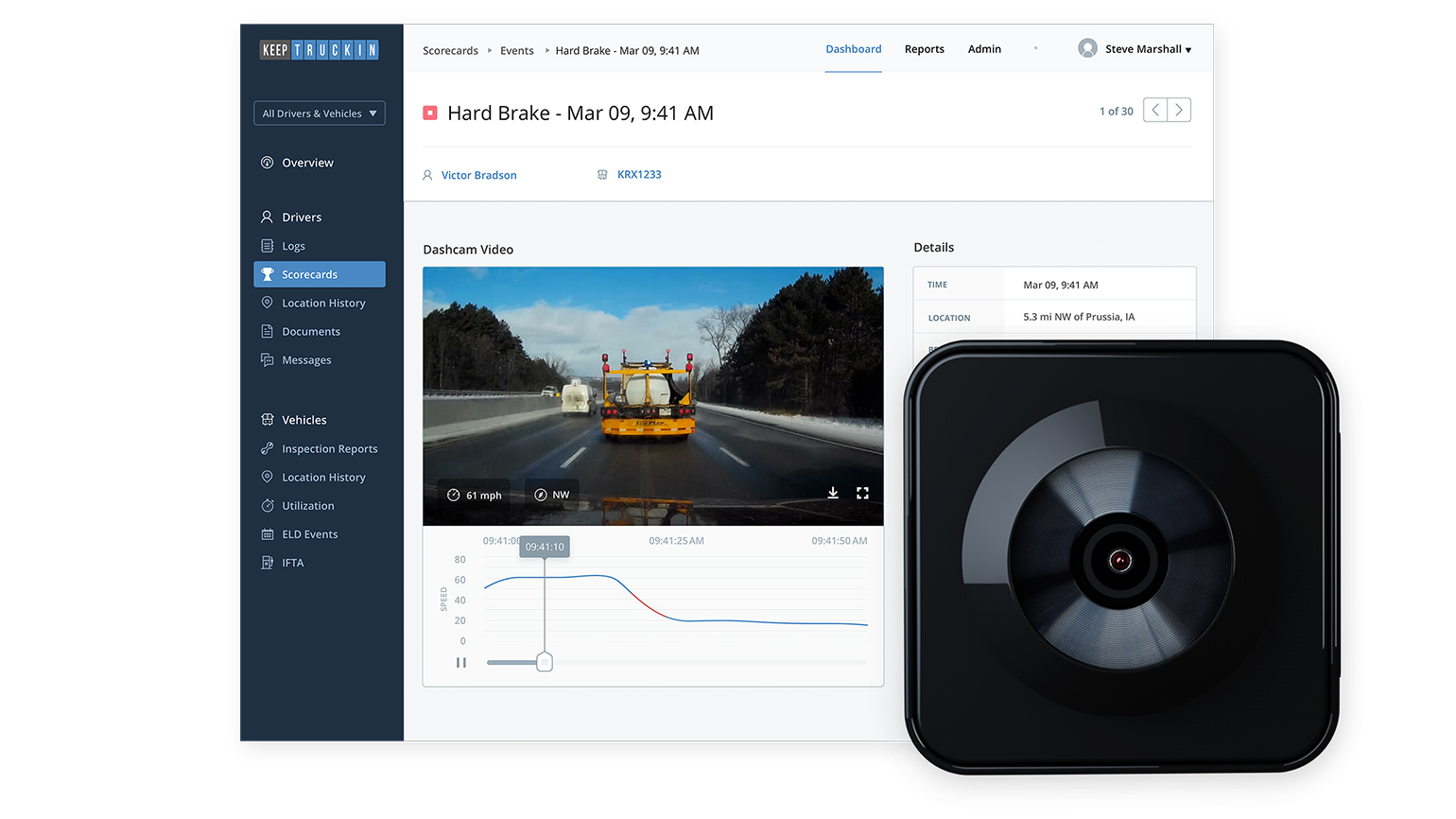 KeepTruckin Smart Dashcam and dashboard