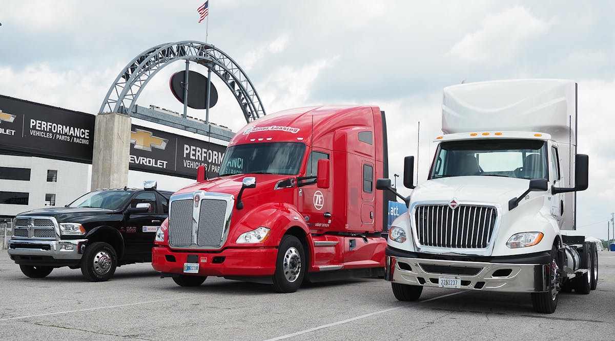 ZF demonstrated its ReAX and OnTraX systems for heavy trucks and PowerLine automatic transmission aimed at Class 5-8 medium/heavy duty trucks and HD pickups at Lucas Oil Raceway in Indianapolis.