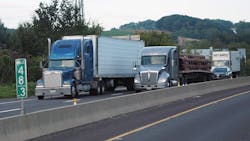 Semi-trucks on highway Semi-trucks on highway