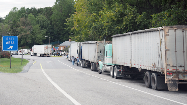 Trucks parked at rest area