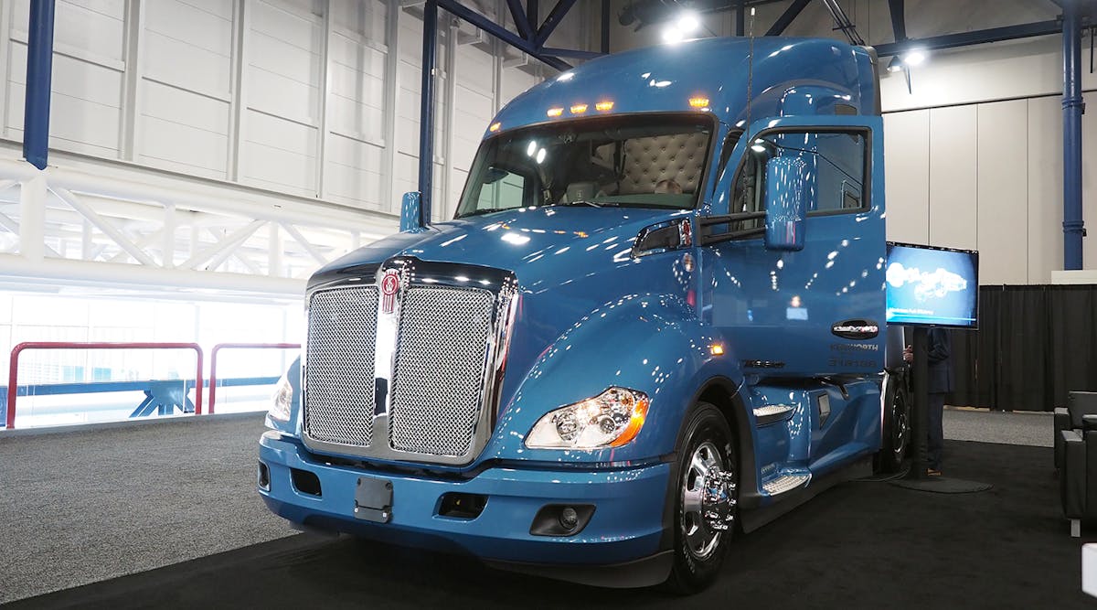 The 76-in. driver space and bunk isn&apos;t the only thing that makes this Kenworth T680 a sleeper: it&apos;s also got a PeopleNet app integrated into its in-dash NAV+ HD display, eliminating the need for a separate in-cab terminal or tablet.