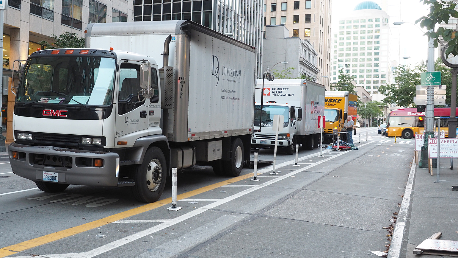Trucks compete for curb space