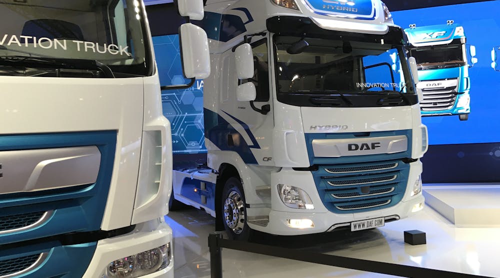 DAF displays electric trucks at its booth at IAA.