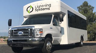 Lightning Systems&apos; battery electric Ford E-450 Shuttle Bus.