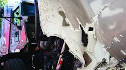 Crashed heavy truck