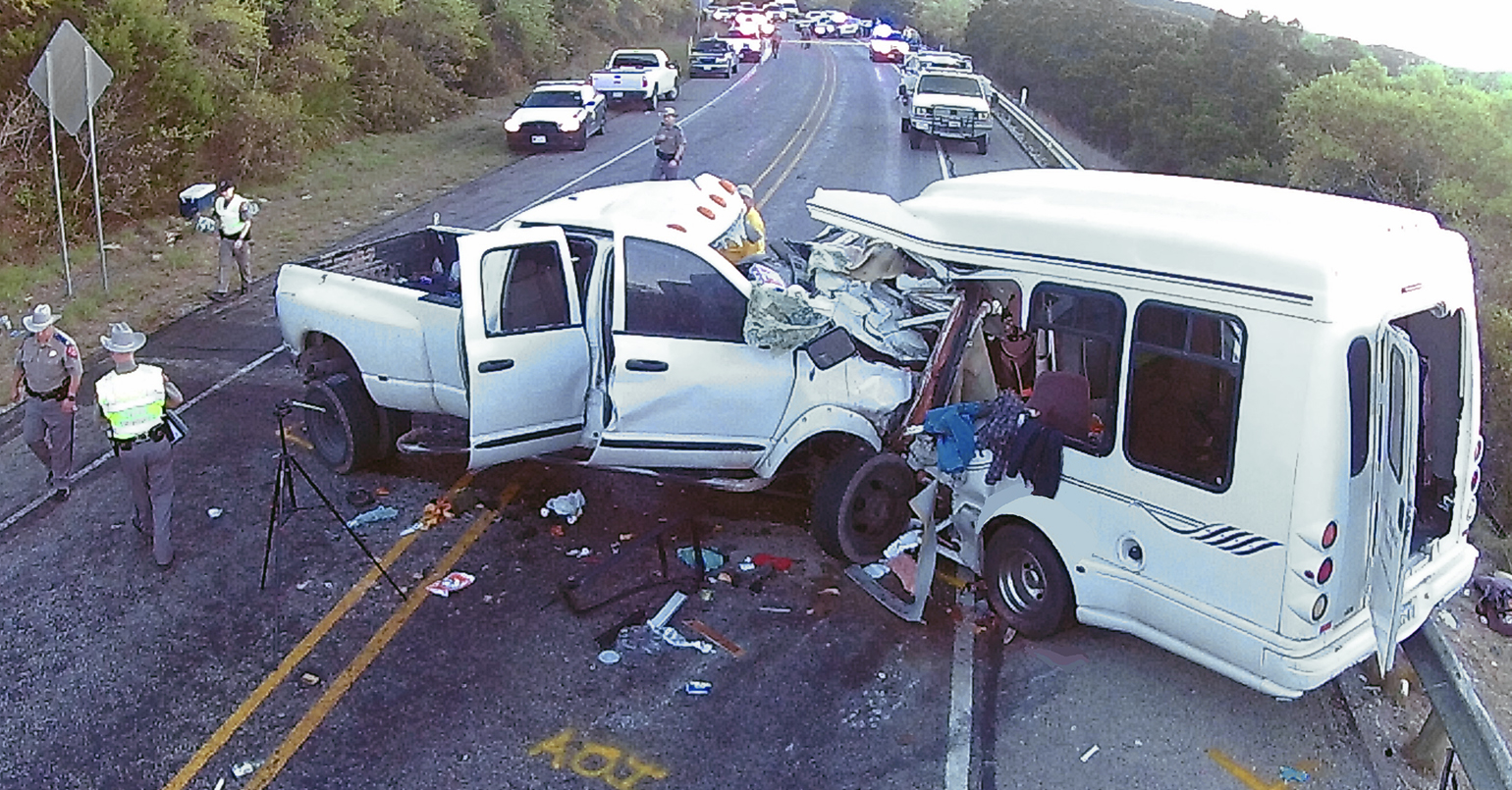 Texas Dept. of Public Safety photo of March 29, 2017 fatal pickup-to-van/bus crash