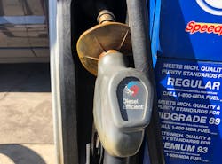 Ground drip from fugitive diesel fuel and discoloration around the nozzle show this fuel’s true nature Ground drip from fugitive diesel fuel and discoloration around the nozzle show this fuel’s true nature