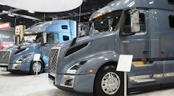Volvo Trucks VNL 860 (foreground) and 760 on display at the American Trucking Assns.&apos; Management Conference &amp; Exhibition.