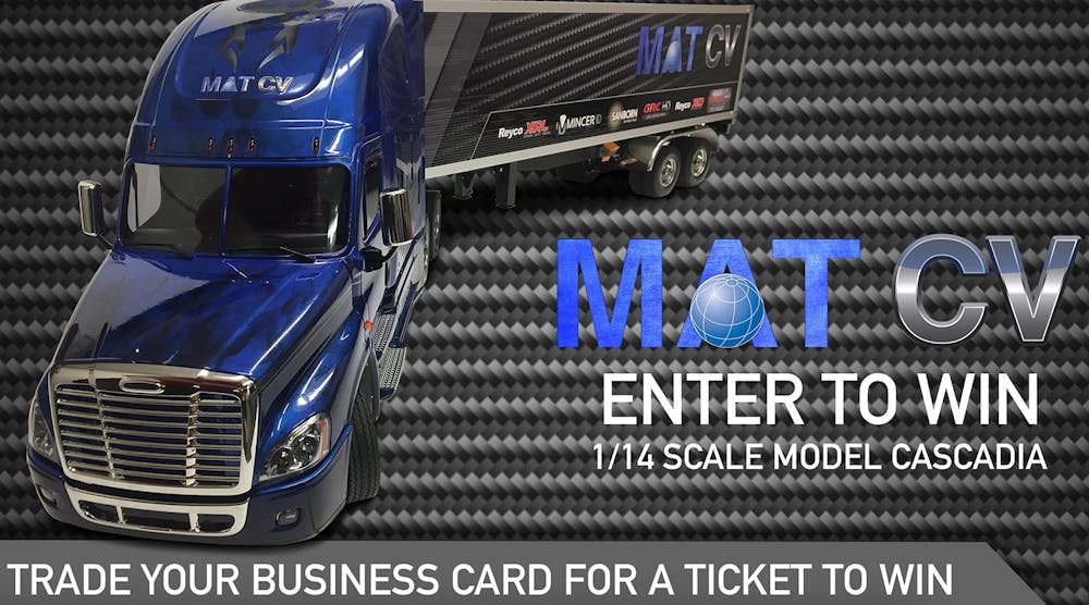 At HDAW 2019 in Las Vegas, MAT-CV is giving away a scale model Freightliner Cascadia that has been custom-painted in MAT-CV brand colors to mark the commercial vehicle division rebranding.